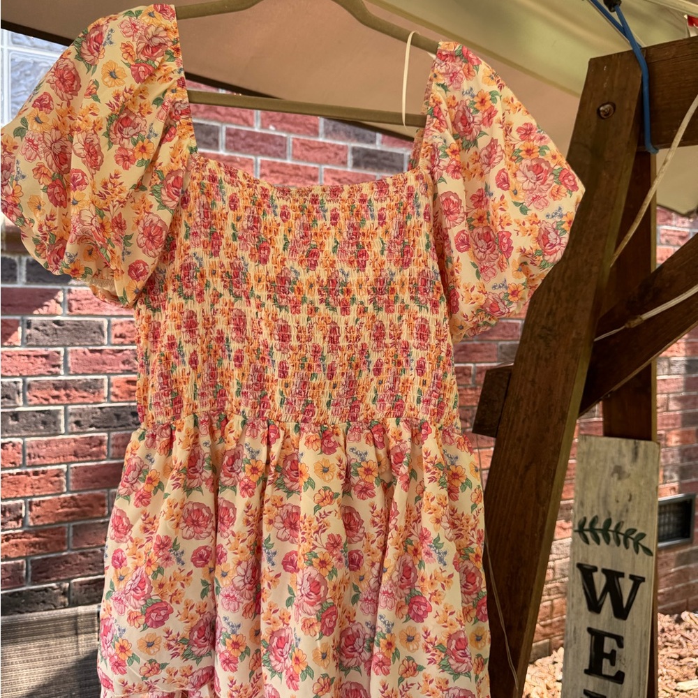 Simply Southern Pink and Cream Floral Tiered Dress - Picture 9 of 10